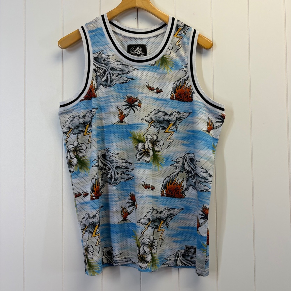 Lurking Class Basketball Tropical Skull Jersey Tank Top Men Size M Streetwear